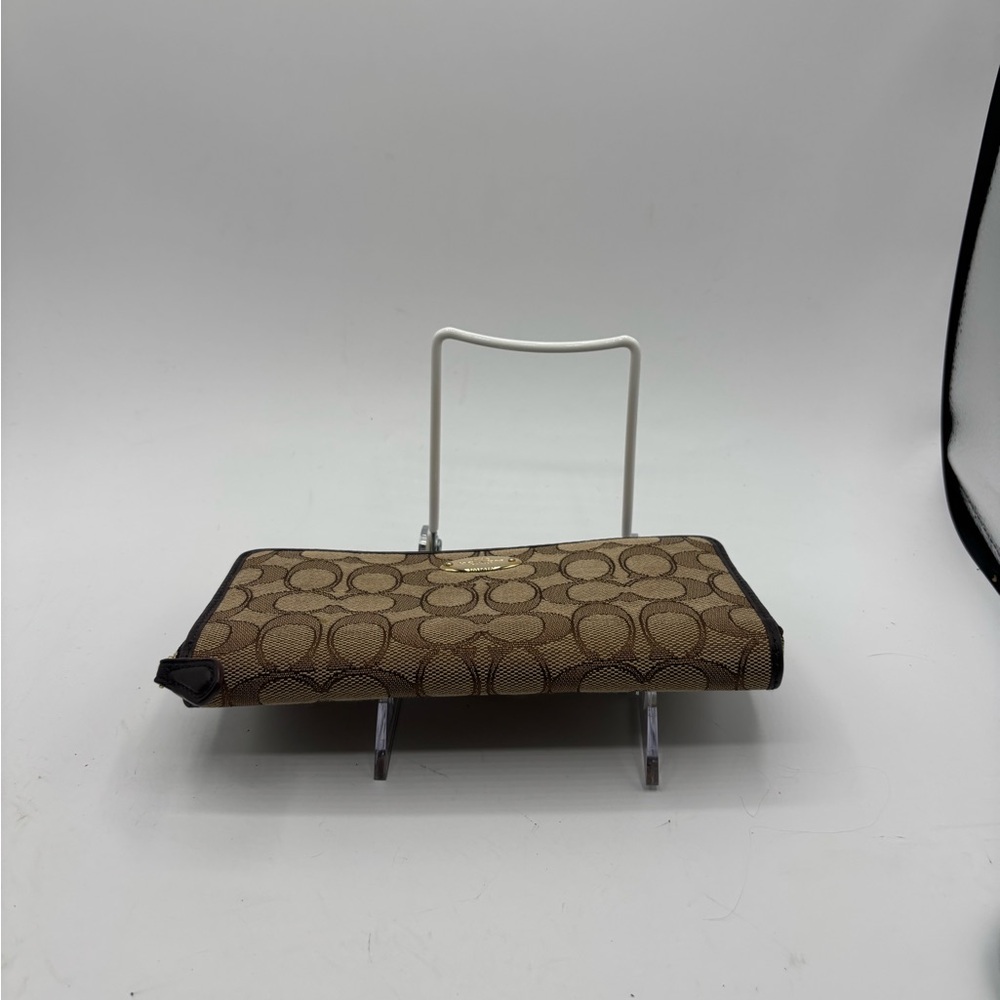 Coach Brown and Tan Signature Zip Wallet - Picture 10 of 13